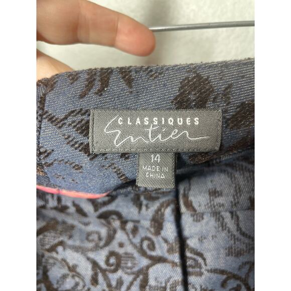 Classiques Entiler Flocked Trousers Broquade Slacks Dress Pants Sz 14 Blue Black - Picture 4 of 5